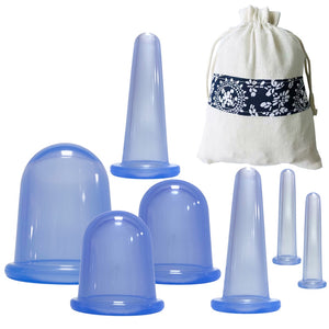 Silicone Cupping Set Pack Of 7-blue 藍色矽膠拔罐杯七入裝