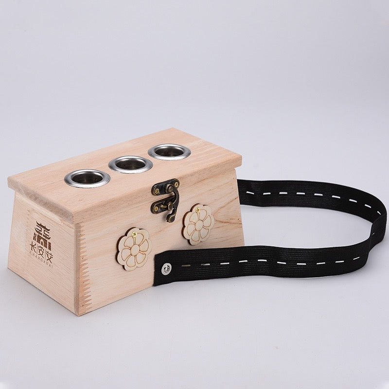 Wooden moxa box with 3 holes 艾灸木盒三孔